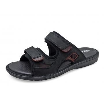 รองเท้าแตะ SKA-25 หนังนูบักออยล์ดำ-นูบักออยล์ตาล-ตาข่ายตาล